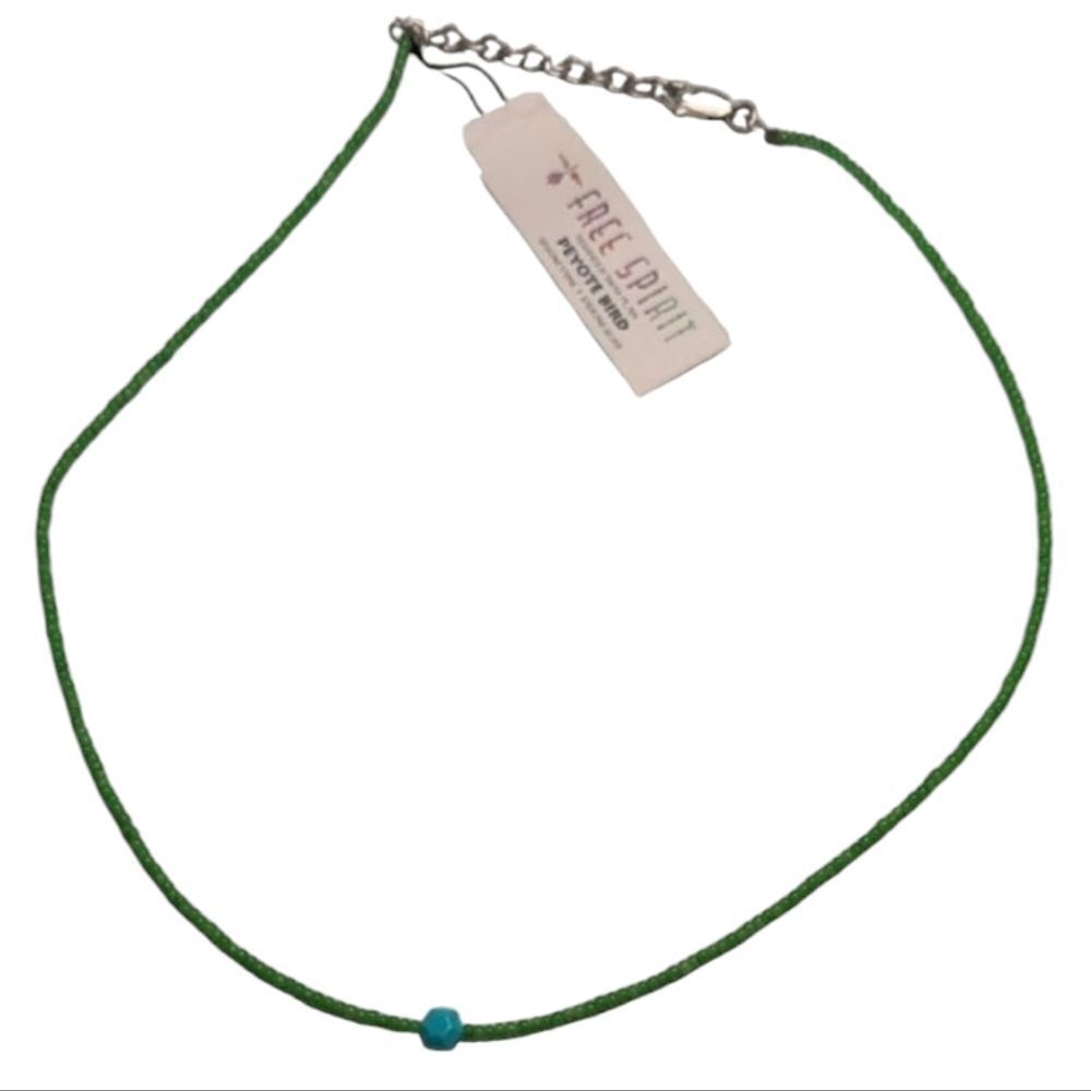 NWT Peyote Bird Green And Turquoise Blue Beaded Necklace sterling Silver Clasp